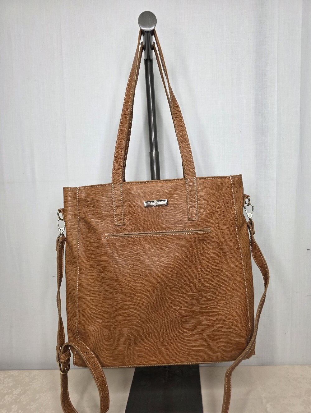 Planner Perfect Brown Lizard Embossed Leather Convertible Tote Crossbody Bag